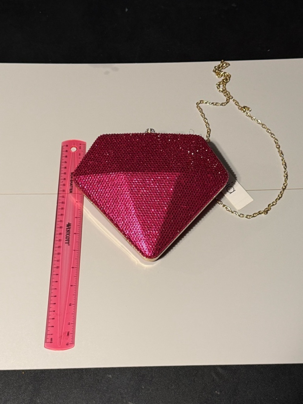 Alessis NWT Pink Crystal Diamond Clutch with Gold Chain
